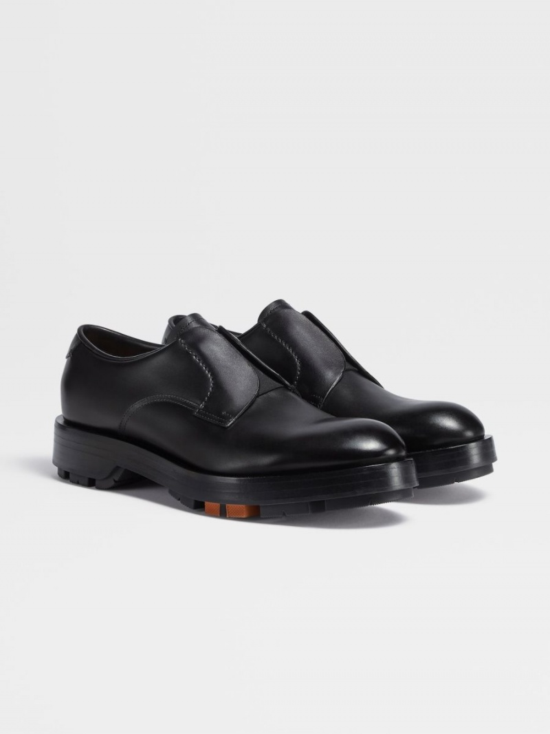 Black Zegna Leather Udine Derby Shoes | SULBEAG-34