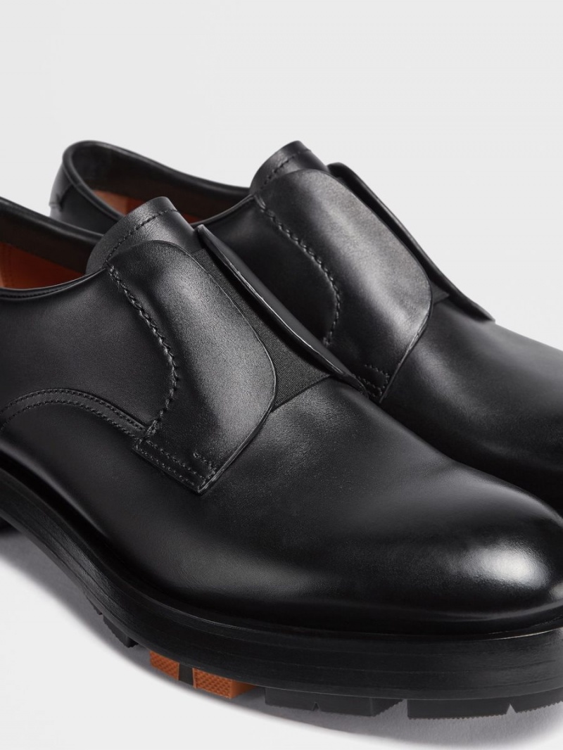 Black Zegna Leather Udine Derby Shoes | SULBEAG-34