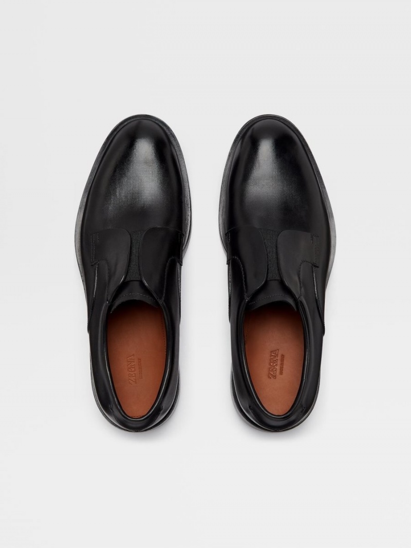 Black Zegna Leather Udine Derby Shoes | SULBEAG-34