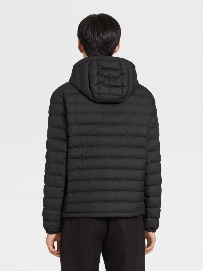 Black Zegna Leggerissimo Down Hooded Bomber | JVROZBL-62