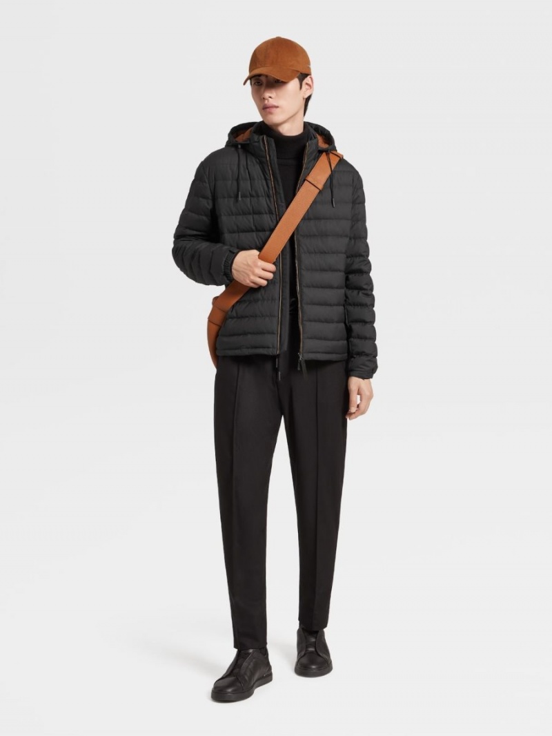 Black Zegna Leggerissimo Down Hooded Bomber | JVROZBL-62