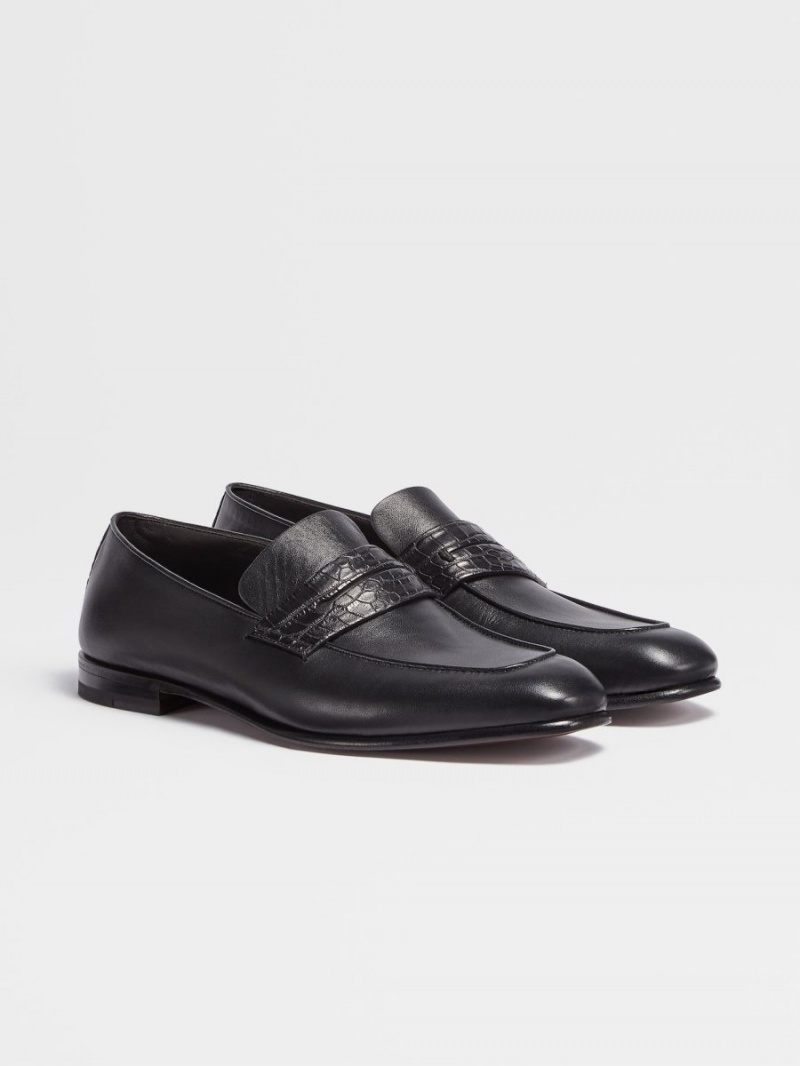 Black Zegna Nappa And Alligator L'Asola Loafers | JLDHKVY-27