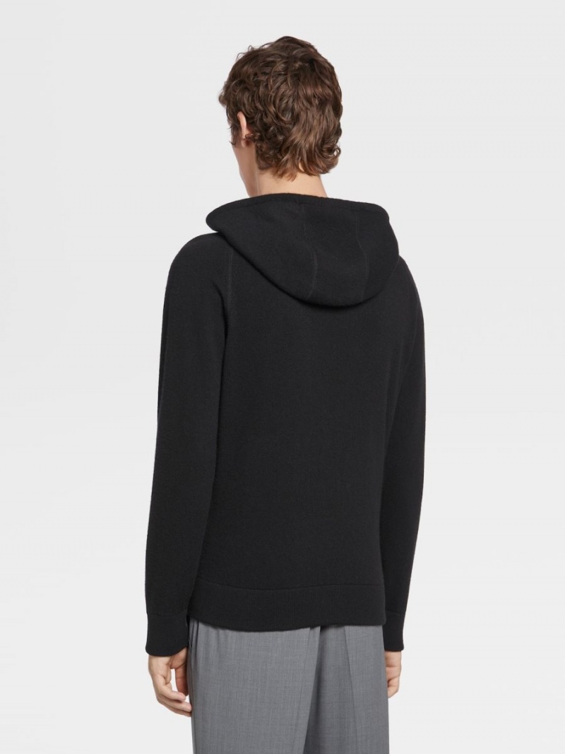 Black Zegna Oasi Cashmere Hoodie | KMORYUC-64