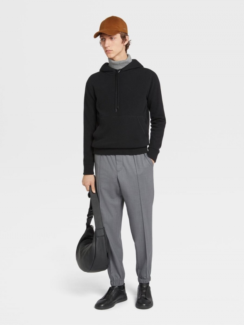 Black Zegna Oasi Cashmere Hoodie | KMORYUC-64