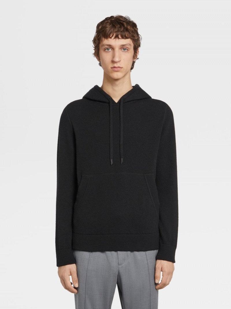 Black Zegna Oasi Cashmere Hoodie | KMORYUC-64