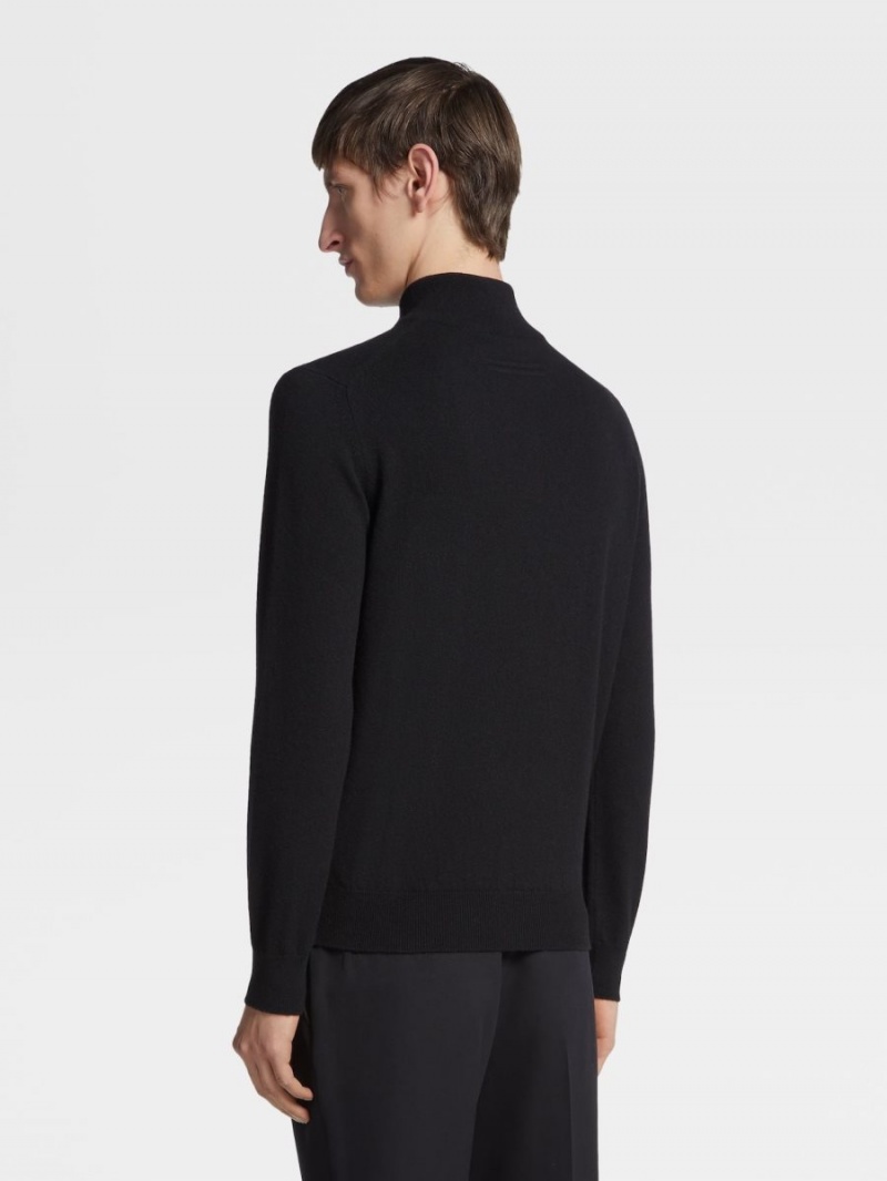 Black Zegna Oasi Cashmere Zip Mock Neck Sweater | CQIPESR-18