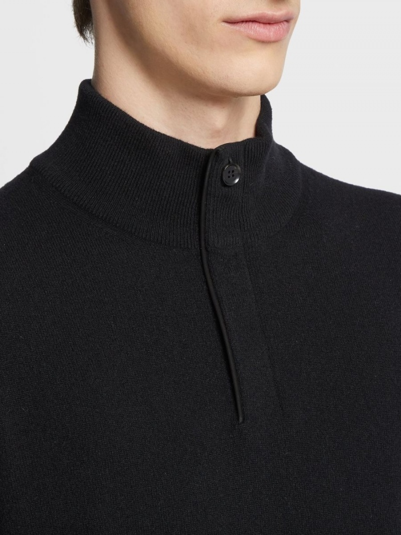 Black Zegna Oasi Cashmere Zip Mock Neck Sweater | CQIPESR-18