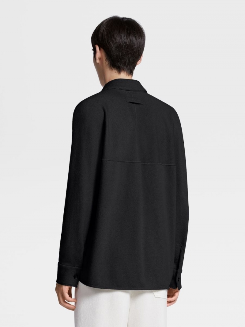 Black Zegna Pure Cashmere Long-sleeve Shirt | FTYODEL-26