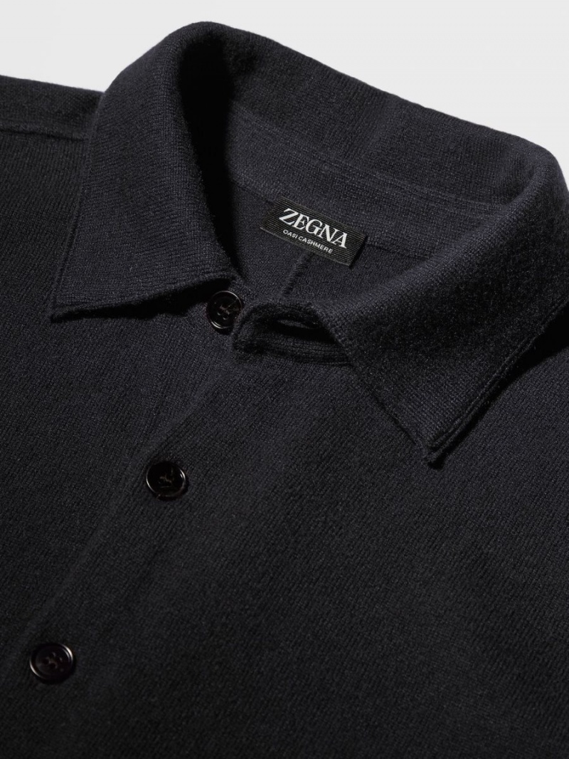 Black Zegna Pure Cashmere Long-sleeve Shirt | FTYODEL-26