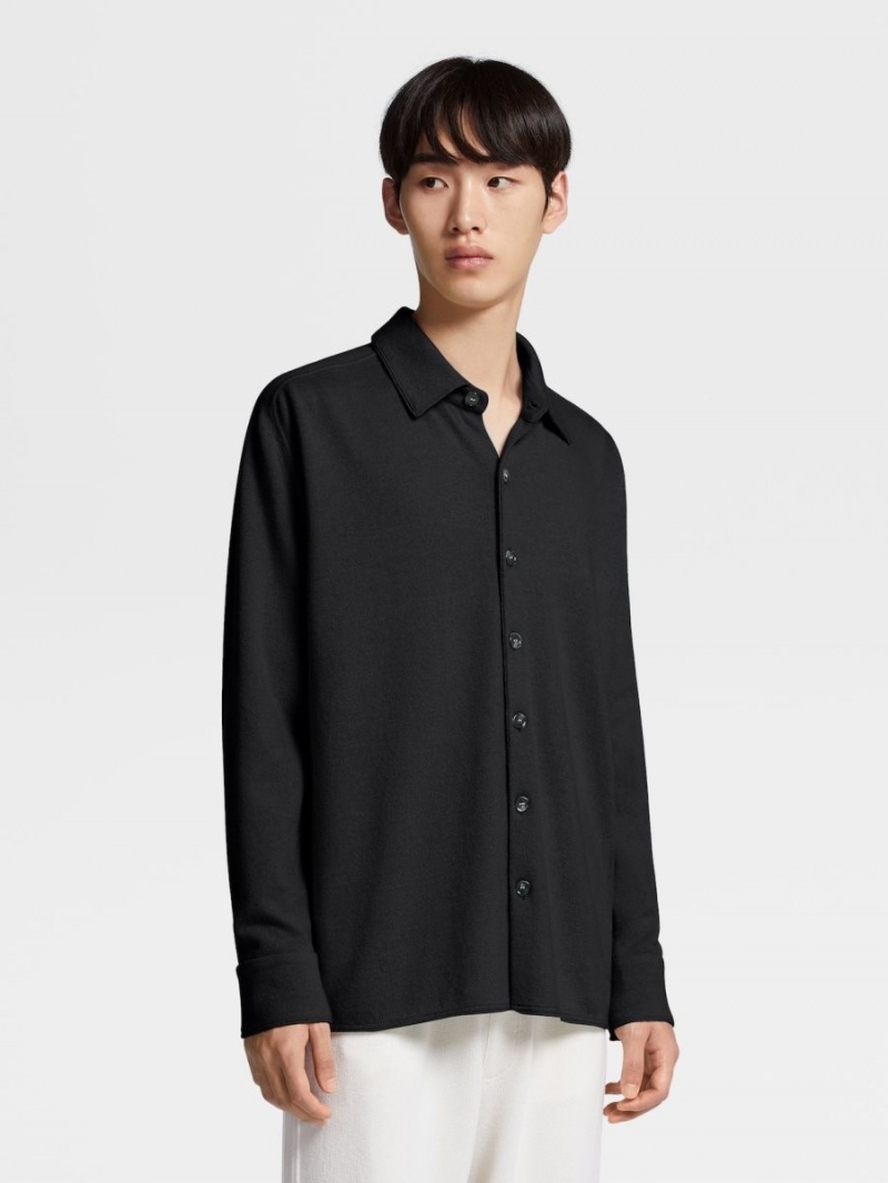 Black Zegna Pure Cashmere Long-sleeve Shirt | FTYODEL-26