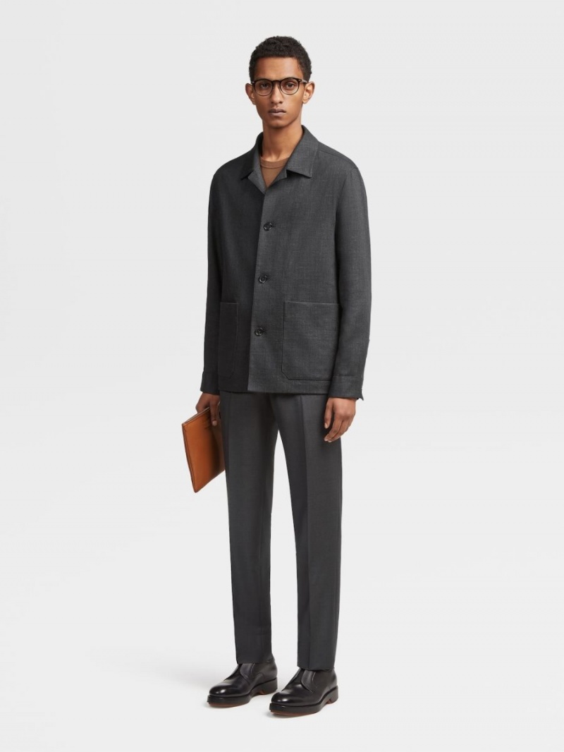 Black Zegna Silk And Linen Blend Chore Jacket | CQZDGWO-04