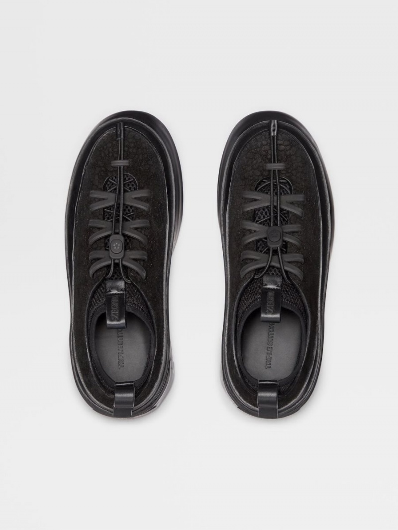 Black Zegna Suede Triple Stitch Mrbailey? Sneakers | TJZLMIN-39