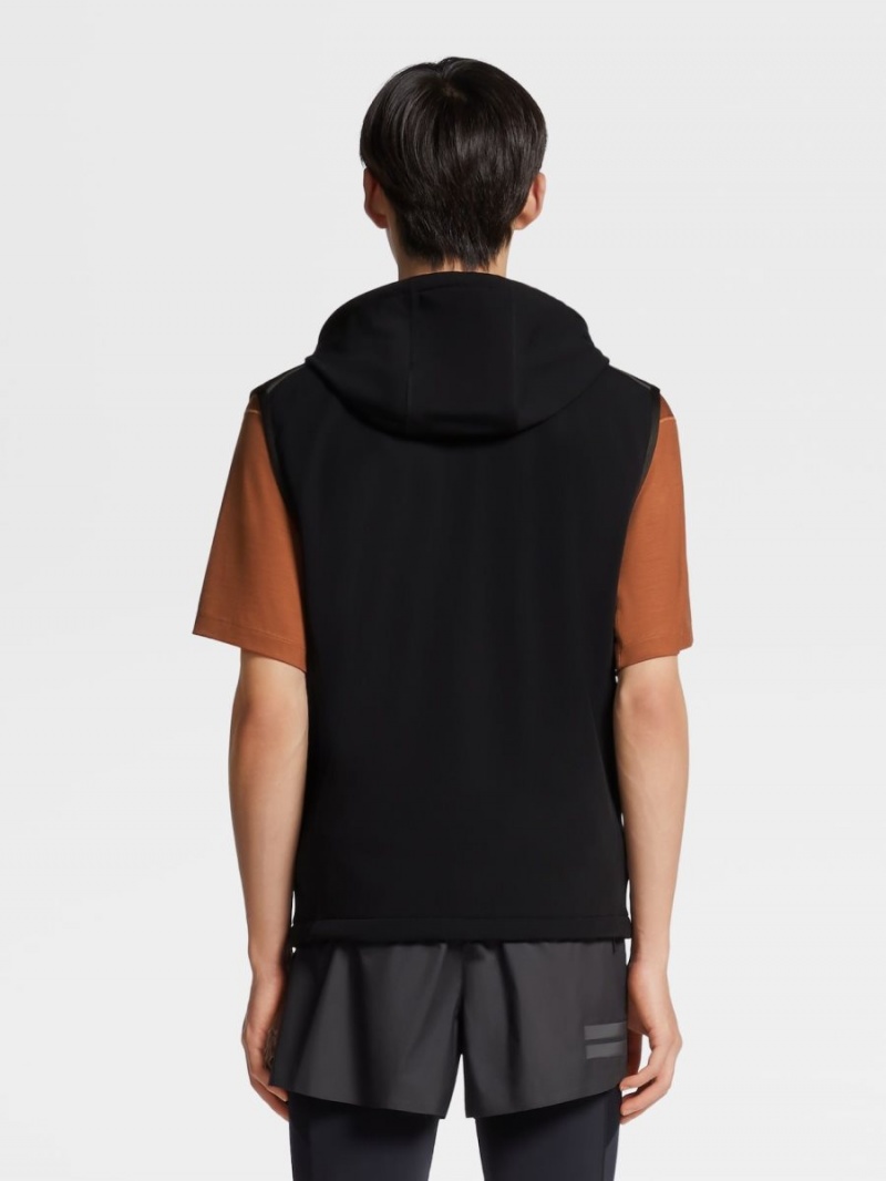 Black Zegna Technical Fabric Full Zip Hooded Vest | VDABUXQ-93