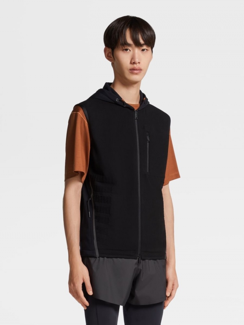 Black Zegna Technical Fabric Full Zip Hooded Vest | VDABUXQ-93