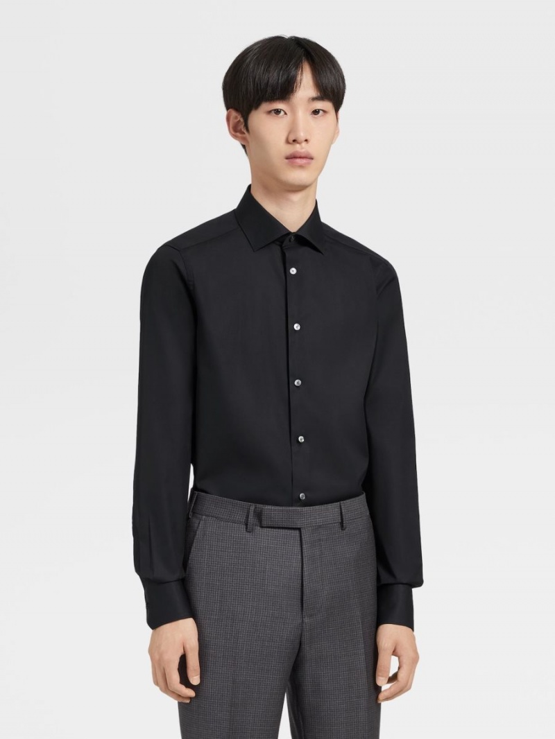 Black Zegna Trofeo Comfort Cotton Shirt | BROVZKE-29