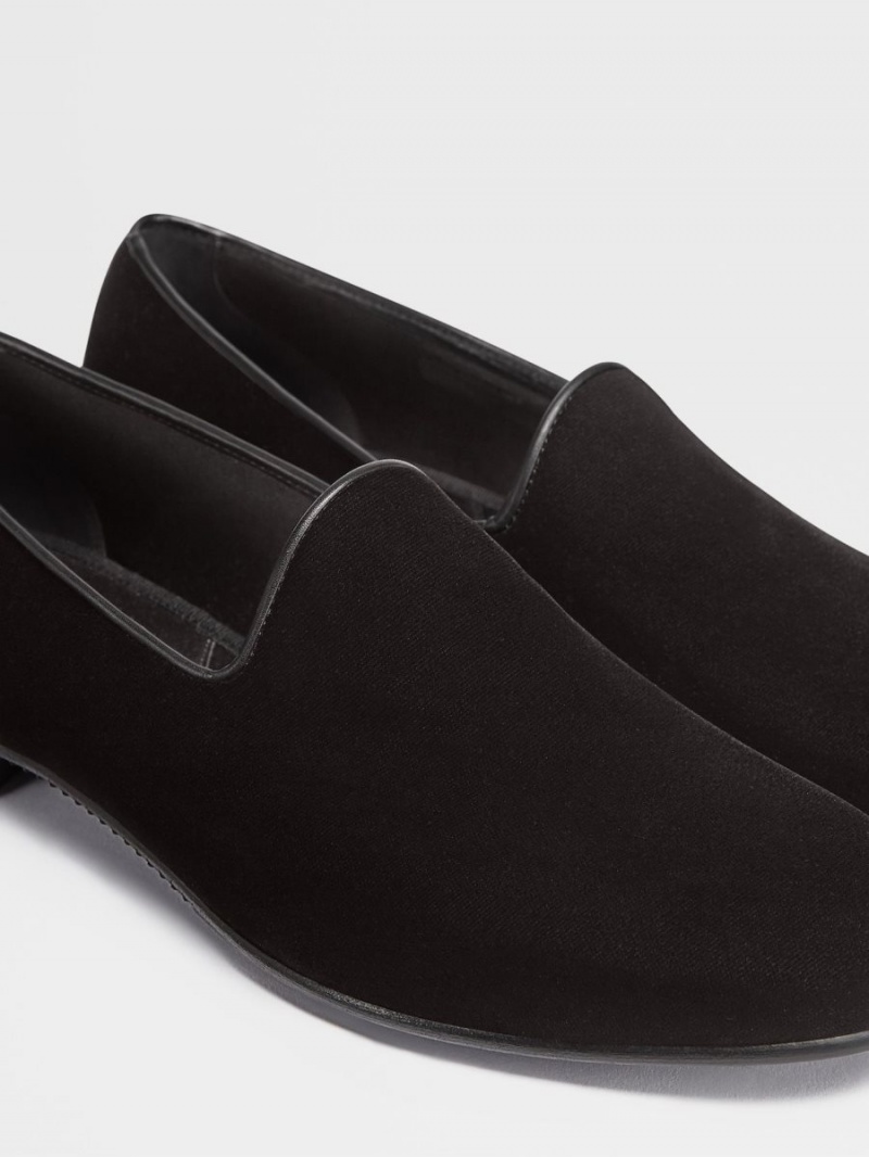 Black Zegna Velvet Palermo Slip On Loafers | JGTDYSL-06