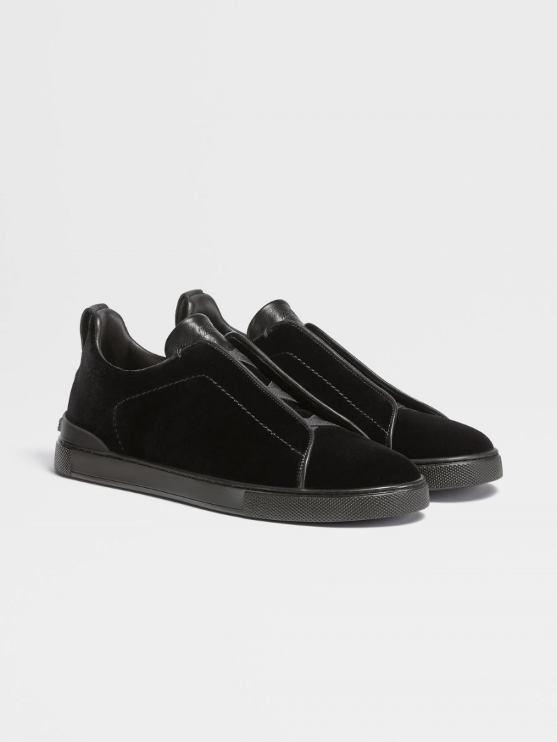 Black Zegna Velvet Triple Stitch Sneakers | WLCNOZT-80