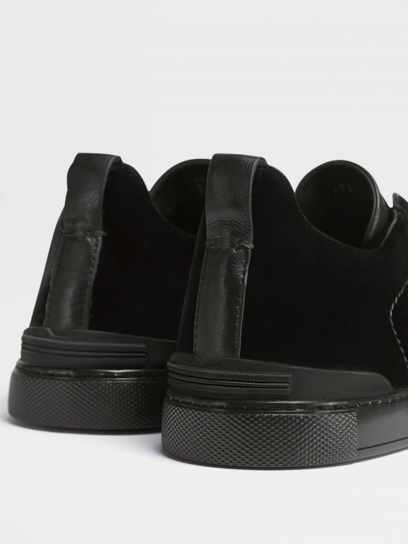 Black Zegna Velvet Triple Stitch Sneakers | WLCNOZT-80