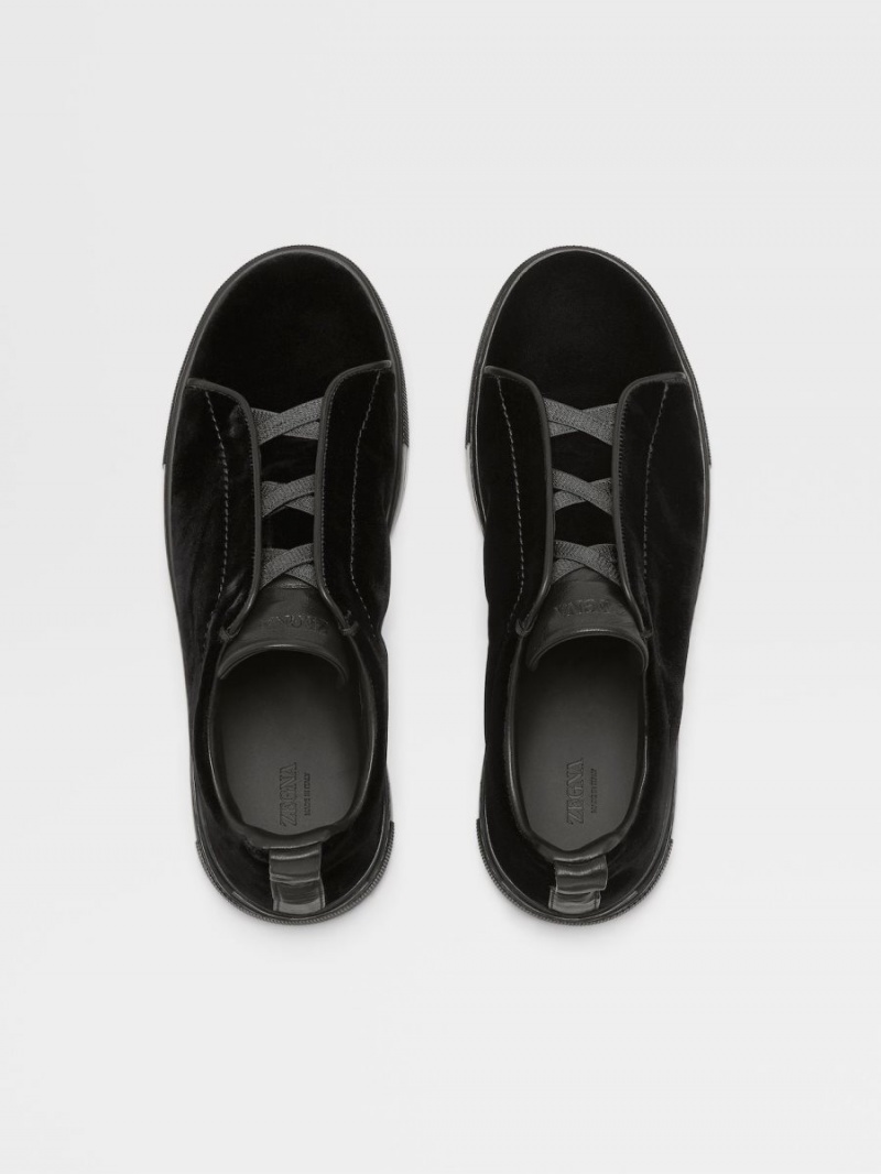 Black Zegna Velvet Triple Stitch Sneakers | WLCNOZT-80