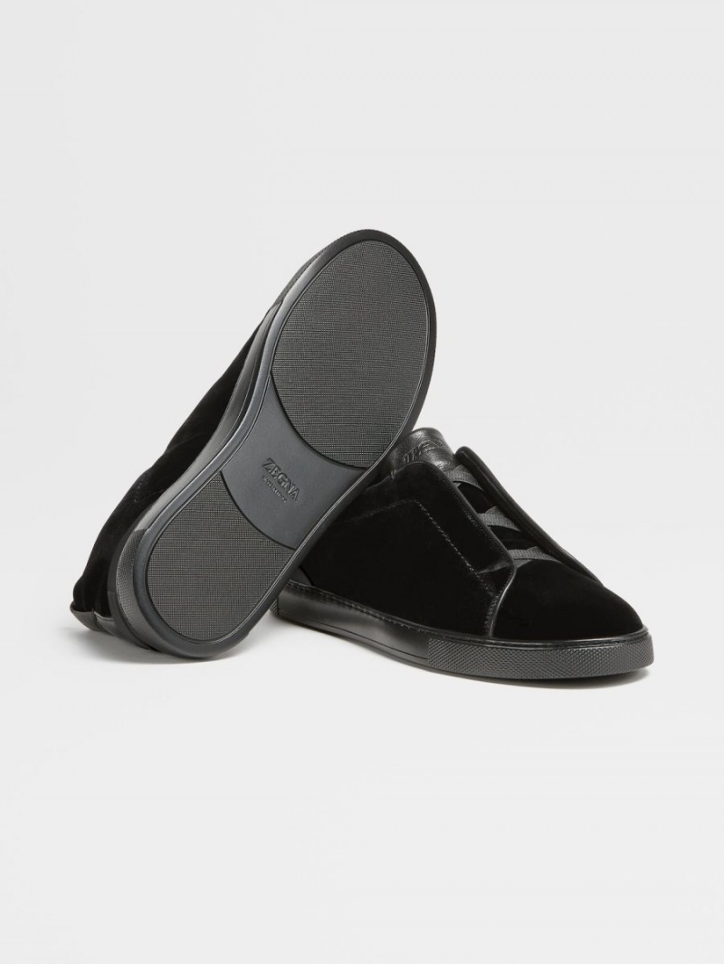 Black Zegna Velvet Triple Stitch Sneakers | WLCNOZT-80