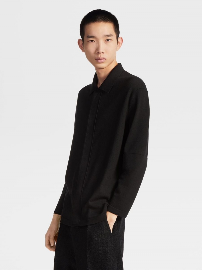 Black Zegna Wool Polo Shirt | AVRIXJH-85