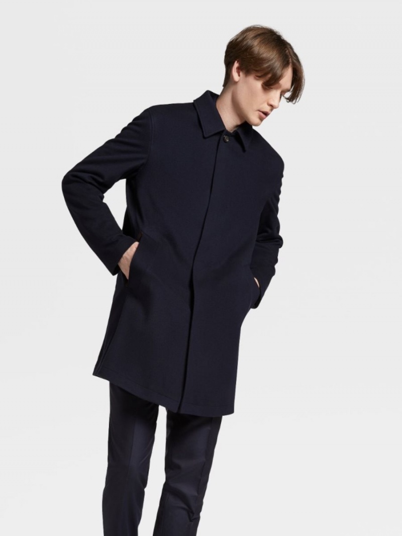 Blue Zegna 12milmil12 Wool Beaver Car Coat | RXGQDSK-04