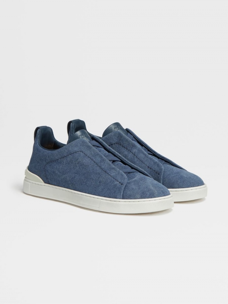 Blue Zegna Canvas Triple Stitch Low Top Sneakers | DYVFIQM-76