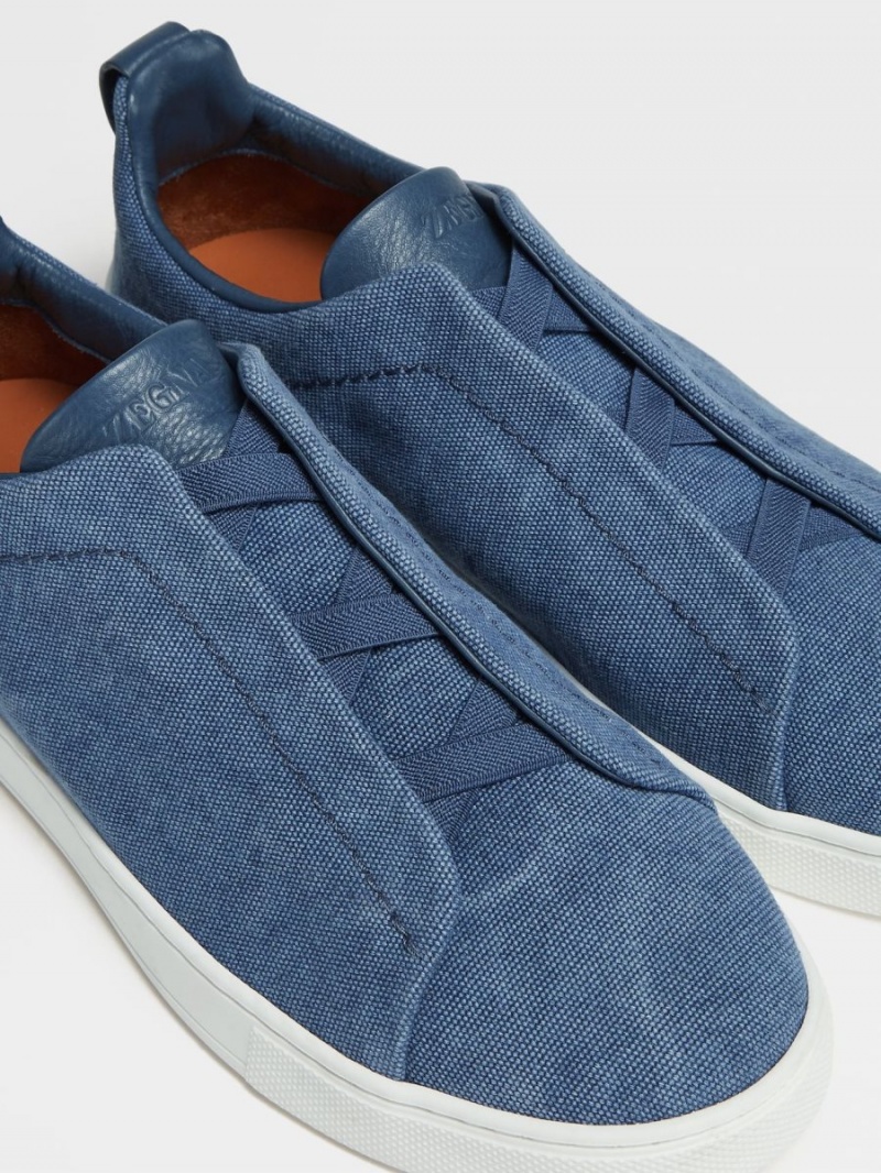 Blue Zegna Canvas Triple Stitch Low Top Sneakers | DYVFIQM-76