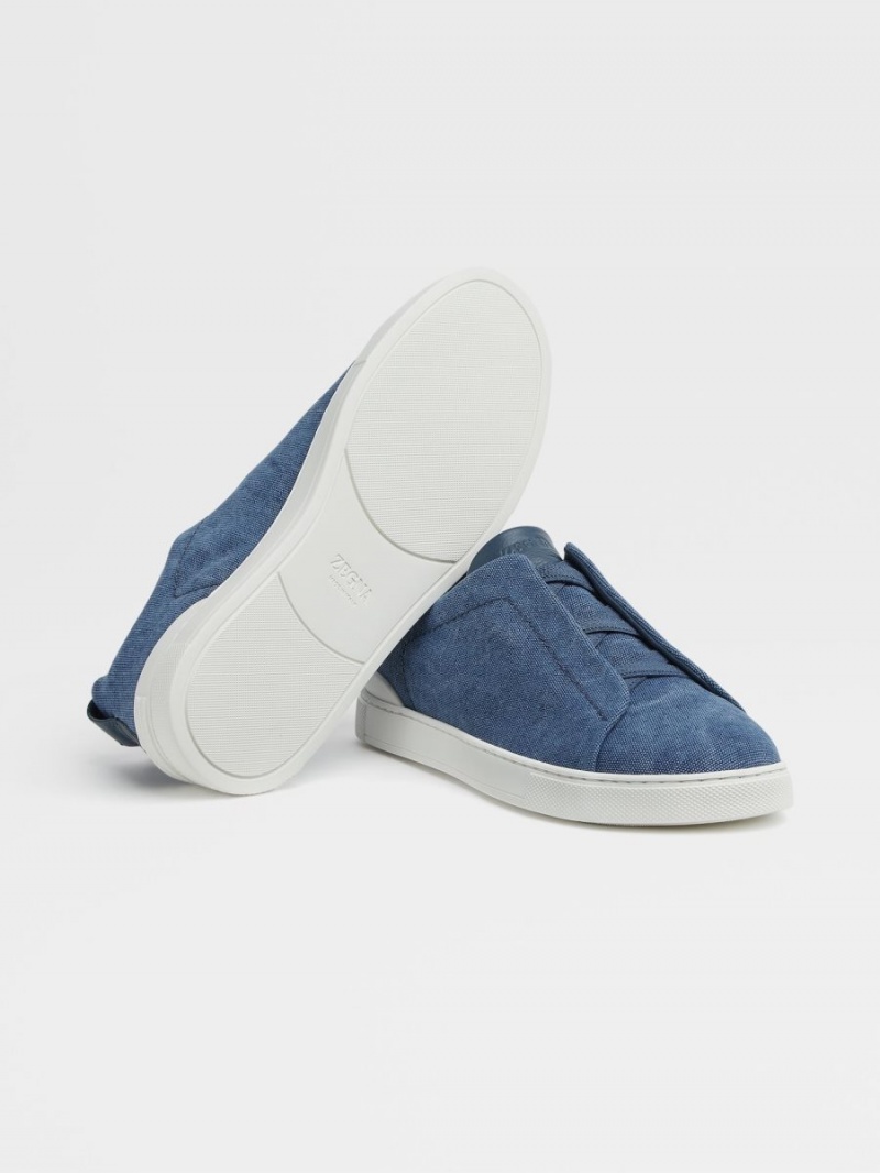 Blue Zegna Canvas Triple Stitch Low Top Sneakers | DYVFIQM-76