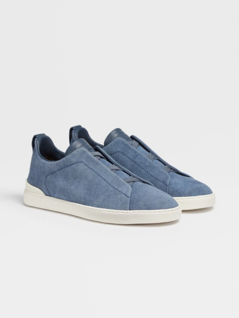 Blue Zegna Canvas Triple Stitch Sneakers | GOBKWEQ-27