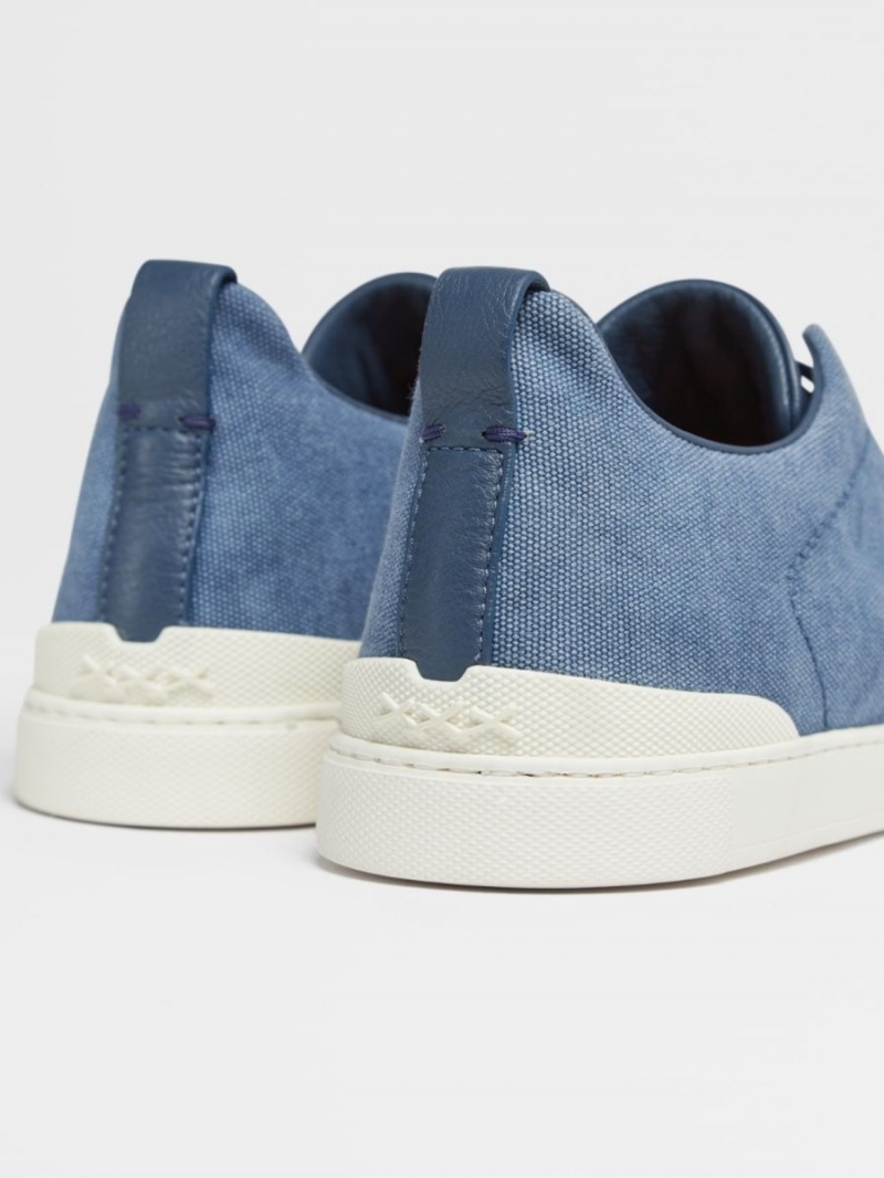 Blue Zegna Canvas Triple Stitch Sneakers | GOBKWEQ-27