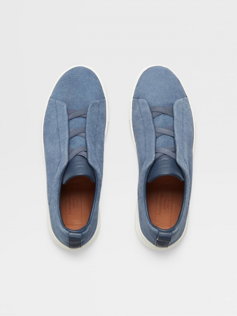 Blue Zegna Canvas Triple Stitch Sneakers | GOBKWEQ-27