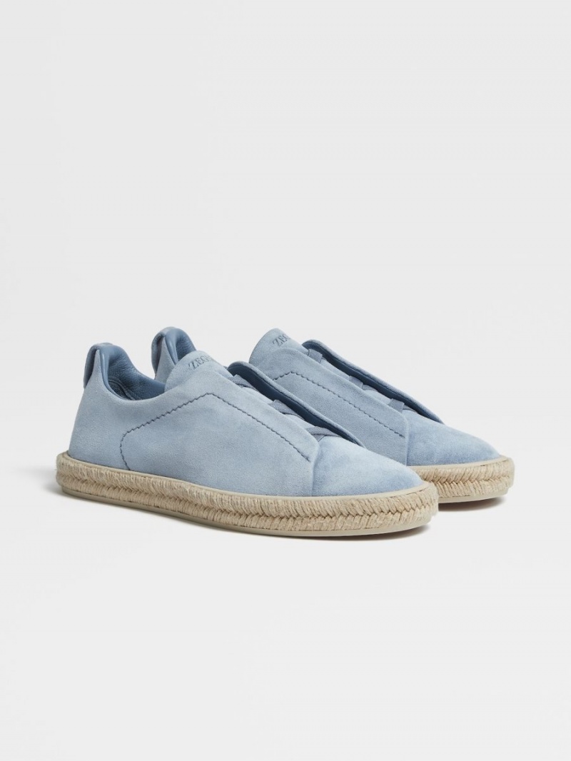 Blue Zegna Deerskin Triple Stitch Espadrilles | HJBDLEU-47