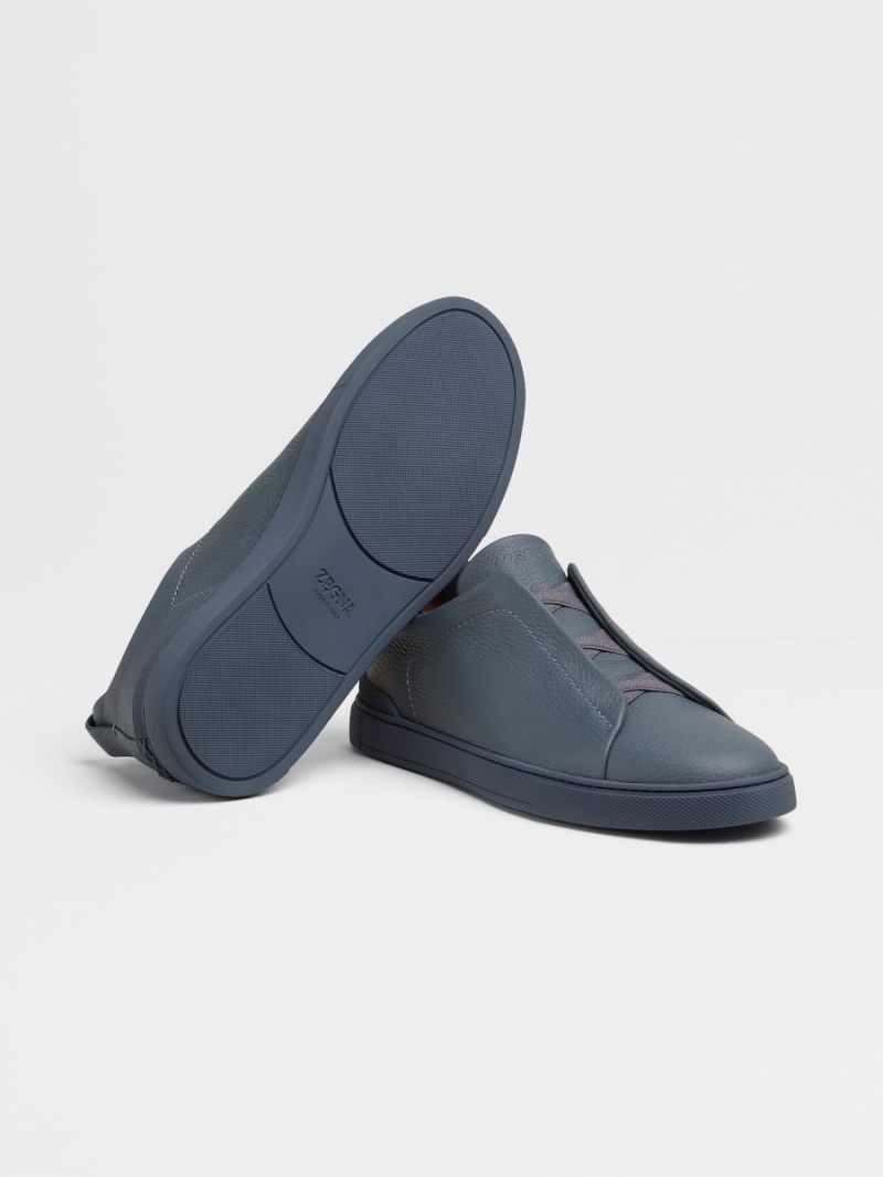 Blue Zegna Deerskin Triple Stitch Low Top Sneakers | KCRGAUB-69