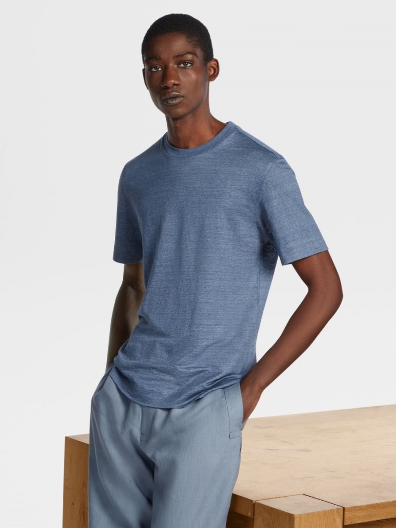 Blue Zegna Linen T-shirt | PCBKSET-16