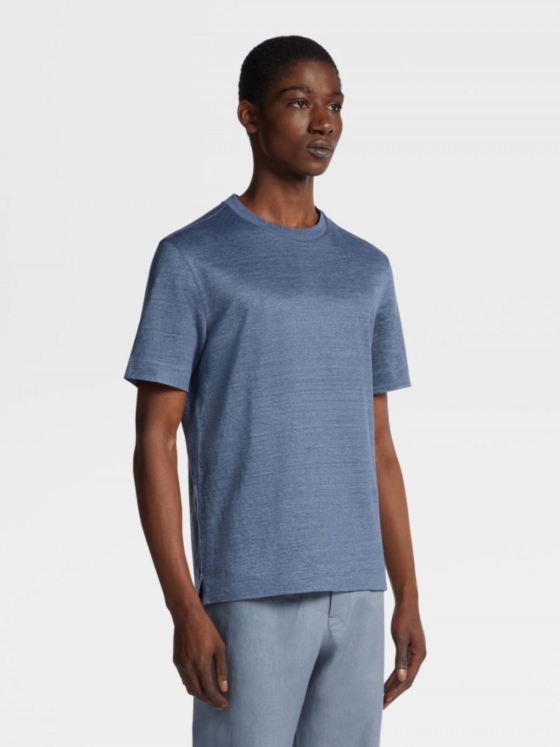 Blue Zegna Linen T-shirt | PCBKSET-16