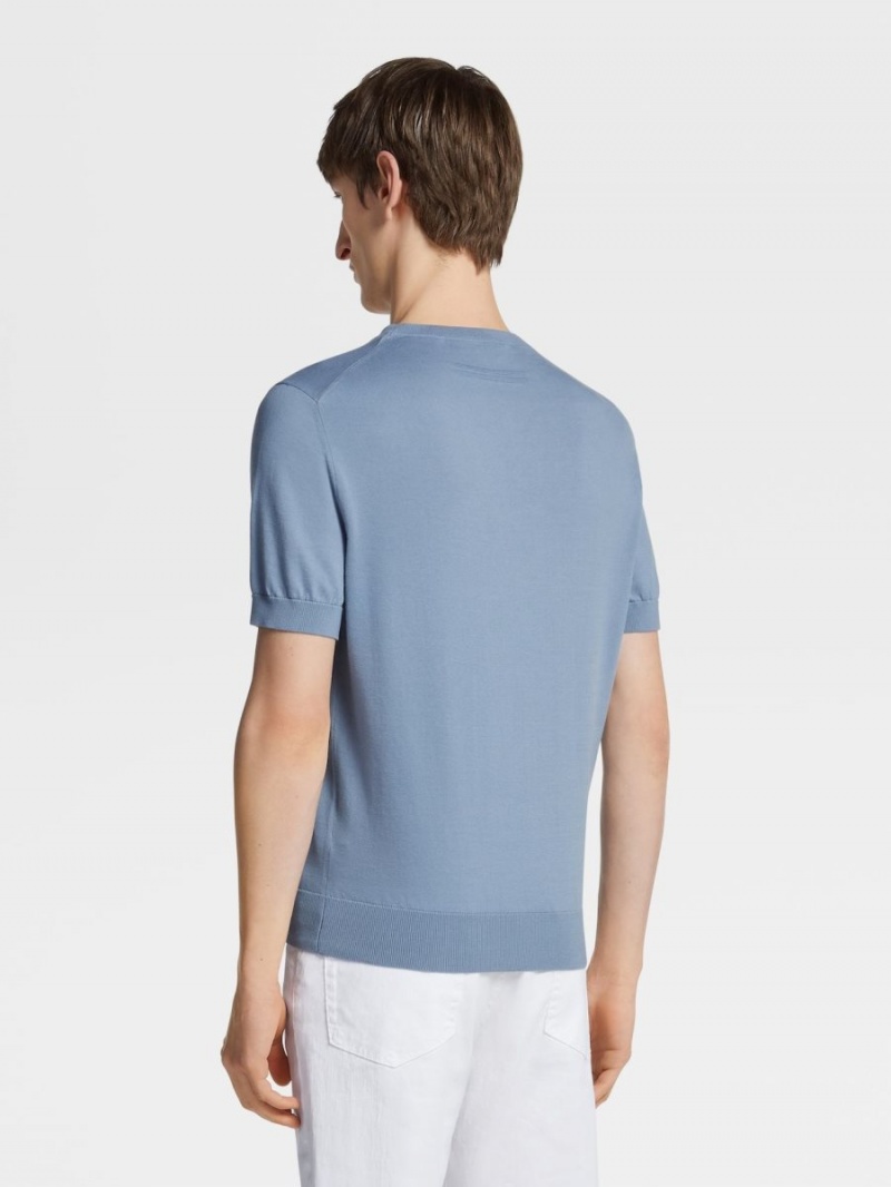 Blue Zegna Premium Cotton T-shirt | QDFUEZX-43