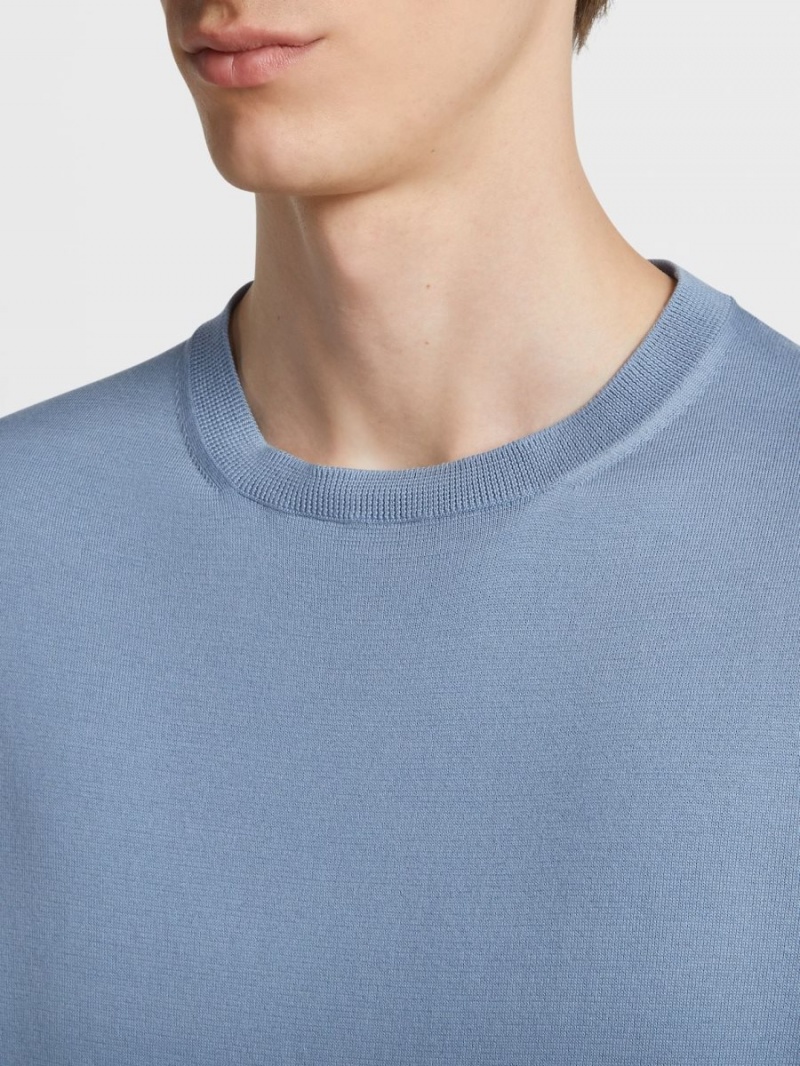 Blue Zegna Premium Cotton T-shirt | QDFUEZX-43