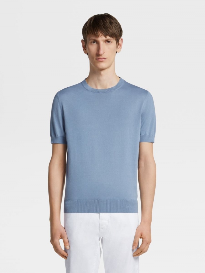 Blue Zegna Premium Cotton T-shirt | QDFUEZX-43