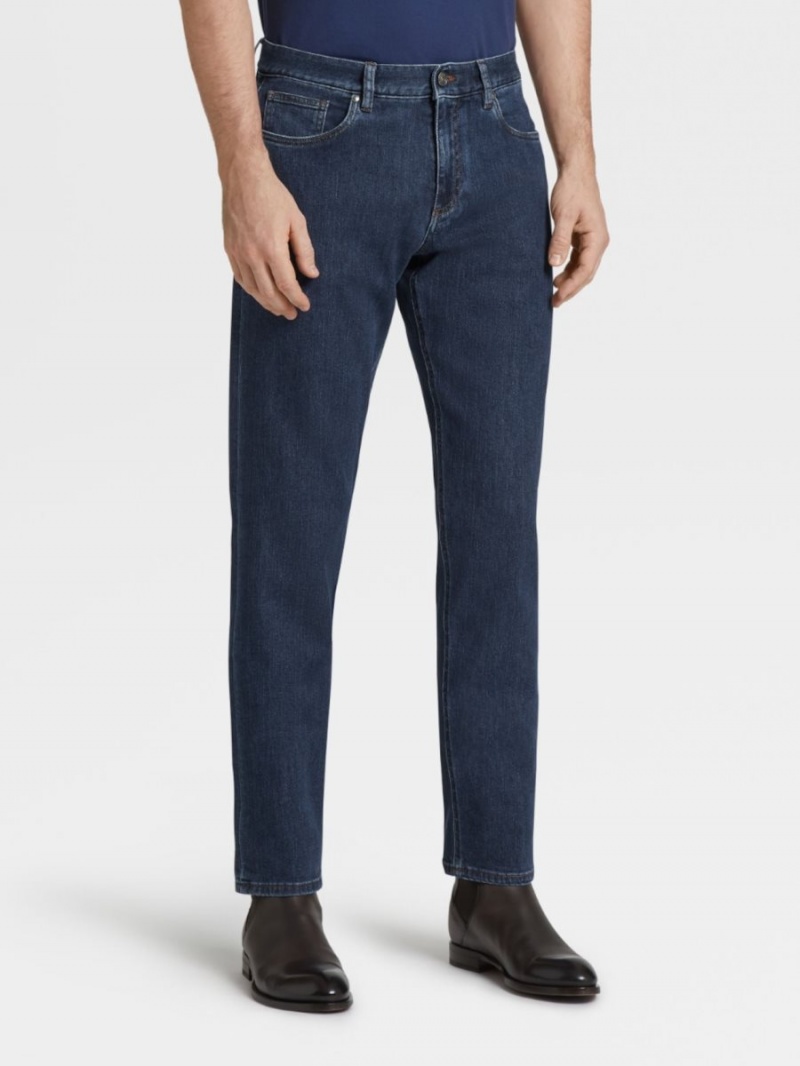 Blue Zegna Stretch Cotton 5-pocket Jeans | BYAUKXF-01