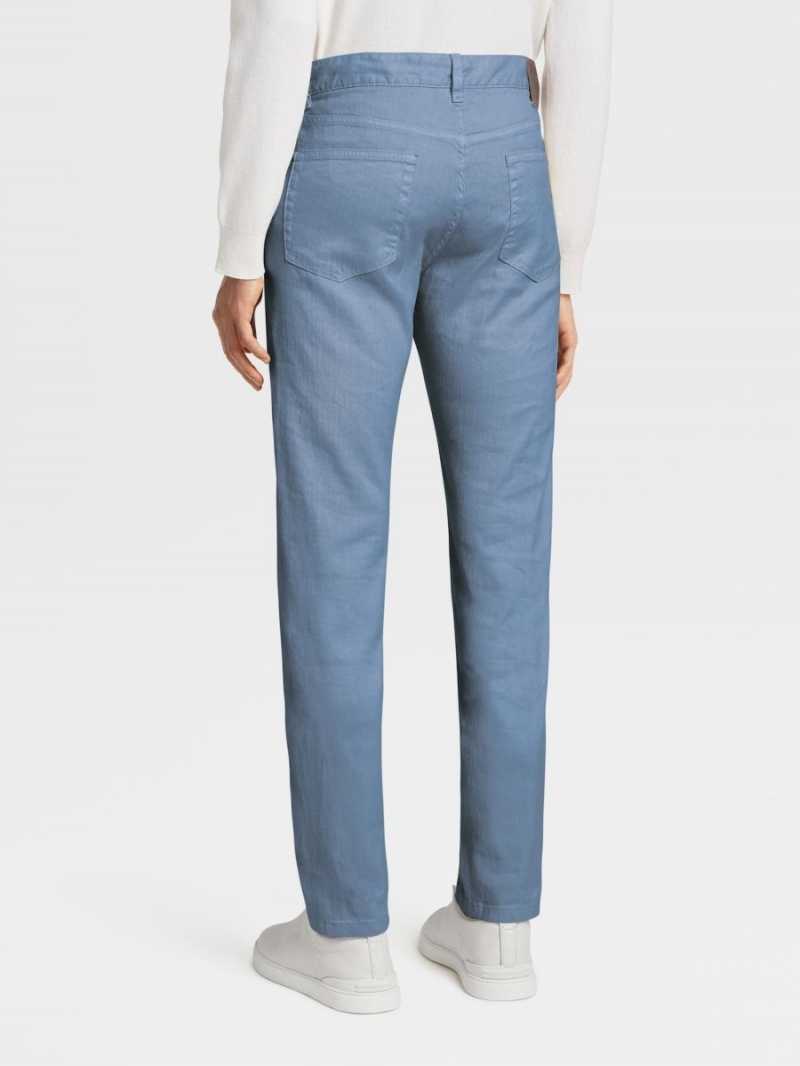 Blue Zegna Stretch Linen Blend Roccia Pants | QCDGFJV-28