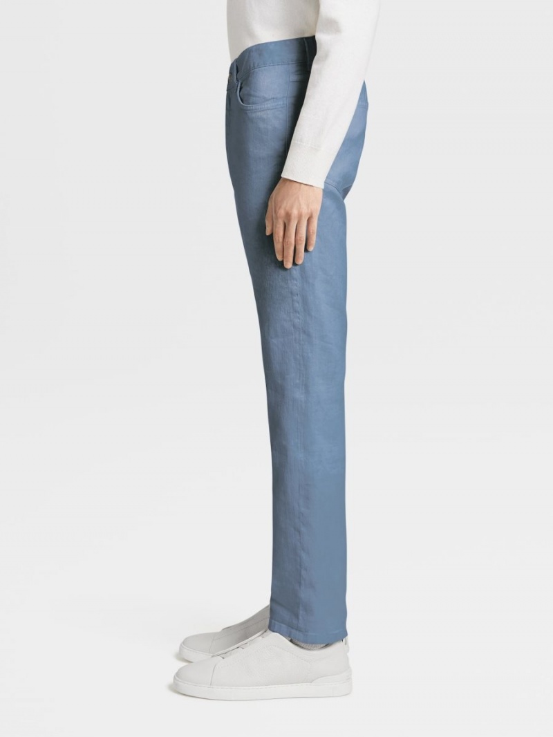 Blue Zegna Stretch Linen Blend Roccia Pants | QCDGFJV-28