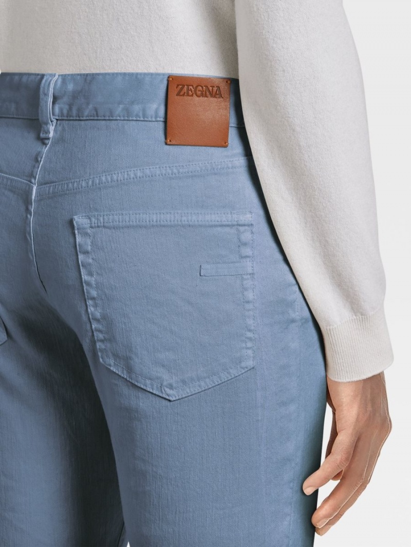 Blue Zegna Stretch Linen Blend Roccia Pants | QCDGFJV-28