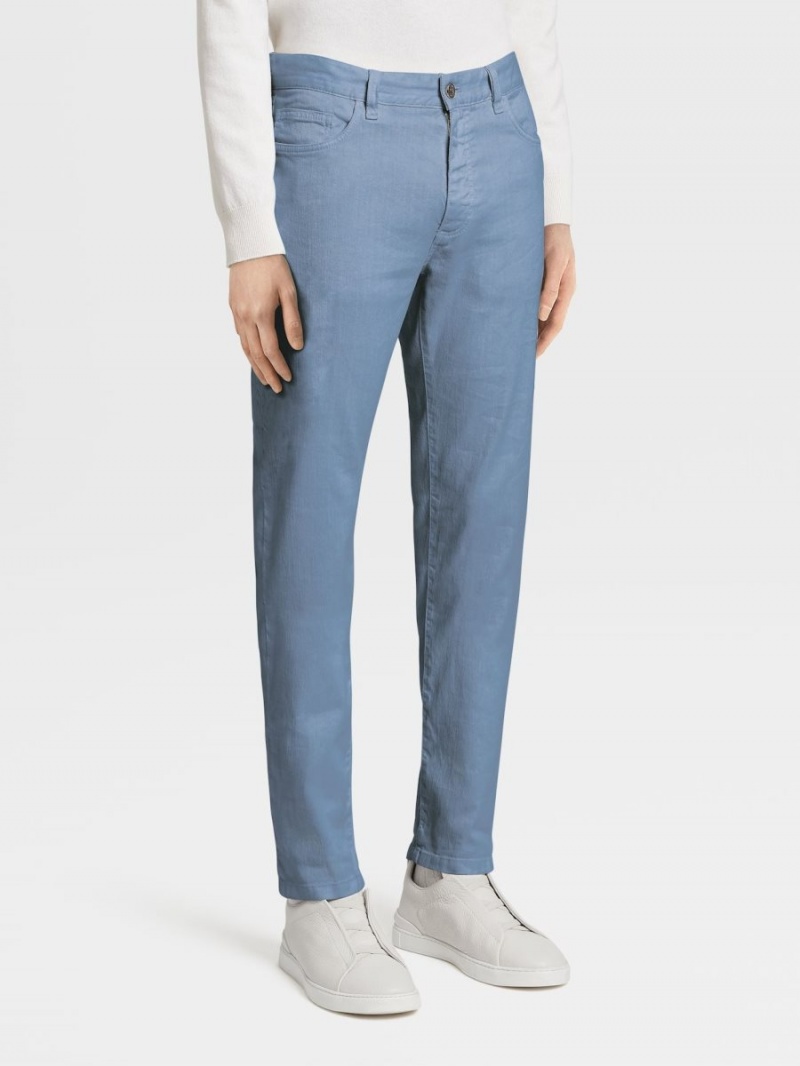 Blue Zegna Stretch Linen Blend Roccia Pants | QCDGFJV-28