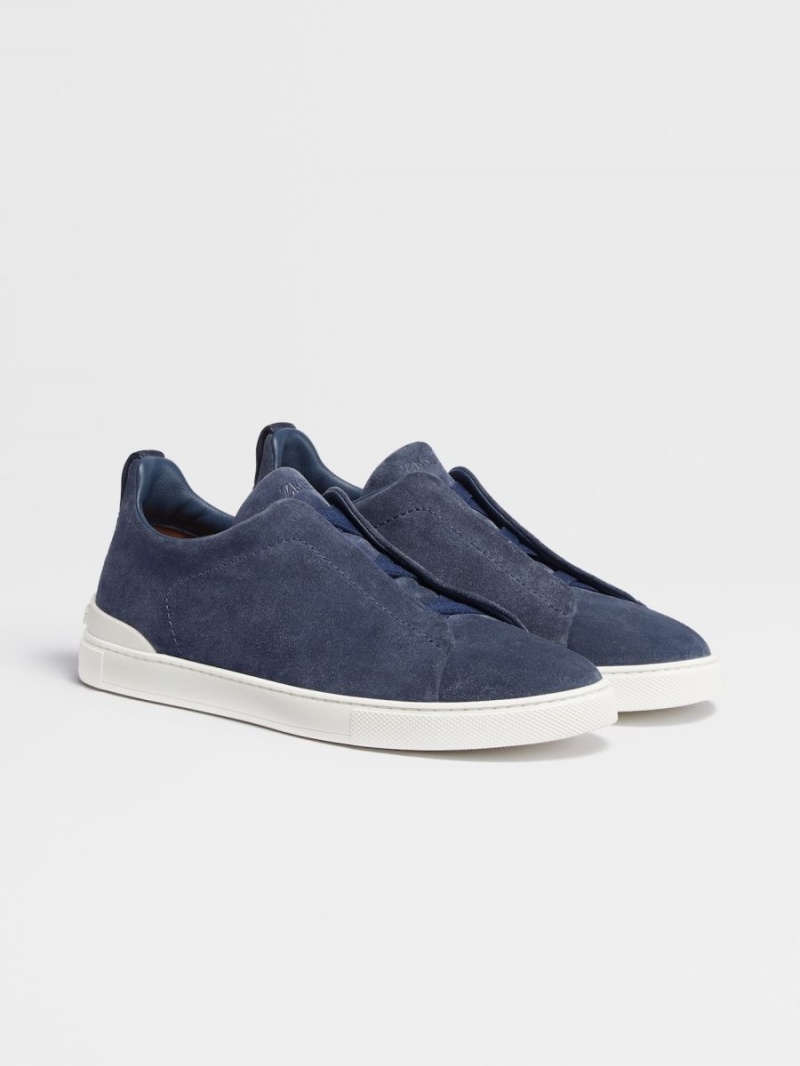 Blue Zegna Suede Triple Stitch Sneakers | CIZJEDS-96