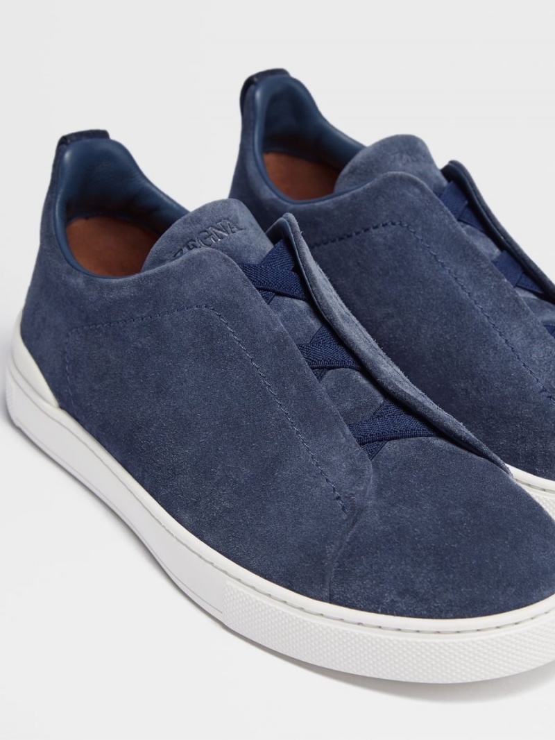 Blue Zegna Suede Triple Stitch Sneakers | CIZJEDS-96