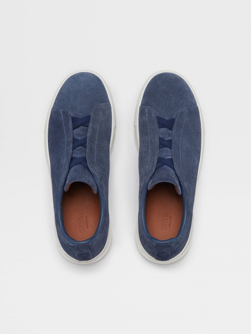 Blue Zegna Suede Triple Stitch Sneakers | CIZJEDS-96