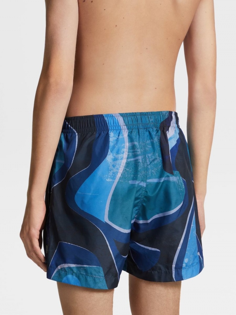 Blue Zegna Technical Fabric Printed Swim Boxers | JQBOEKG-10