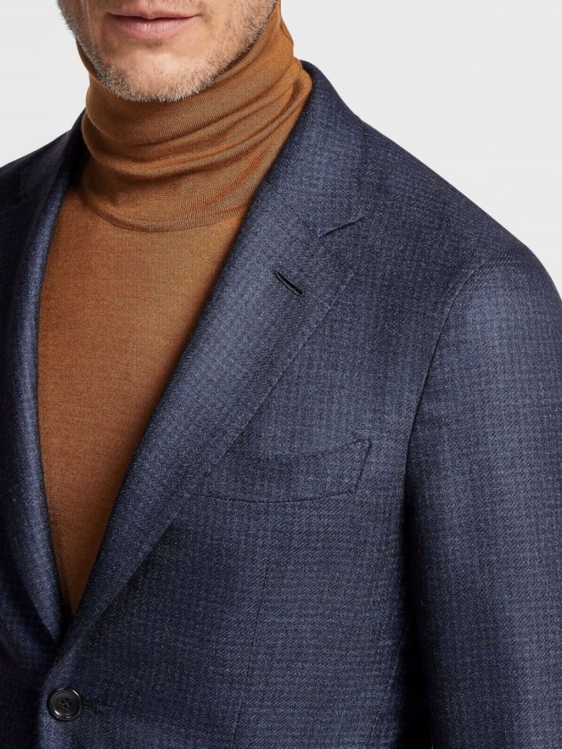 Blue / Navy Blue Zegna Cashmere Silk Cardigan Jacket | DACOUMF-16