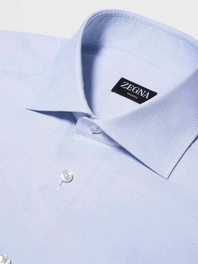 Blue / White Zegna Trofeo Cotton Shirt | KZITCWB-52